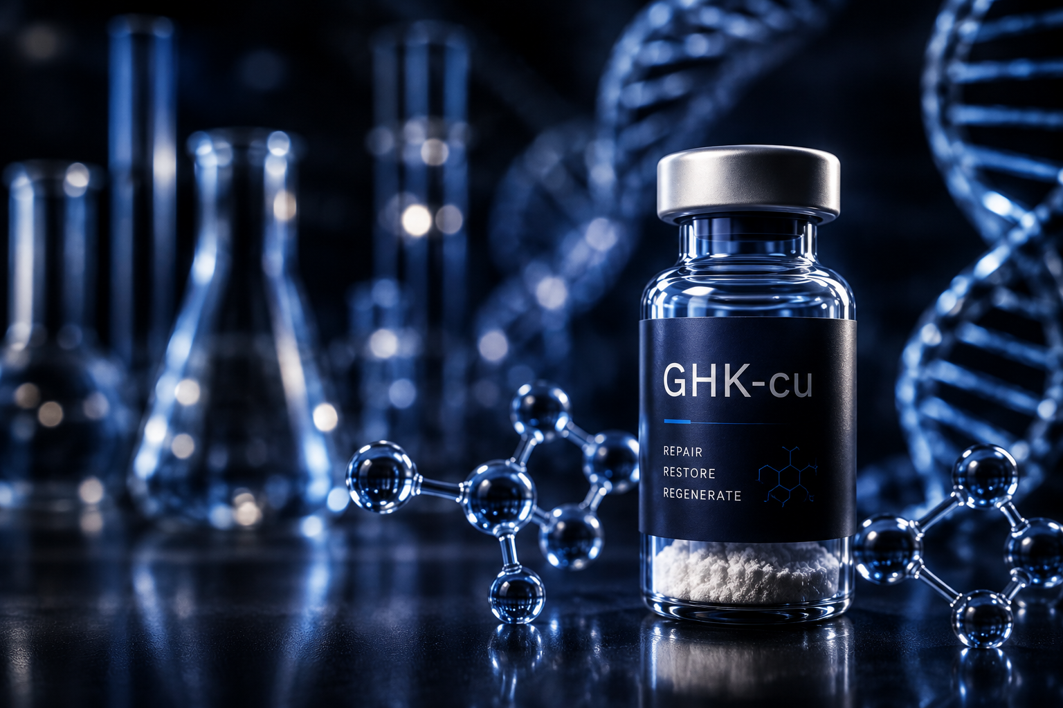 GHK-Cu peptide vial in a laboratory setting